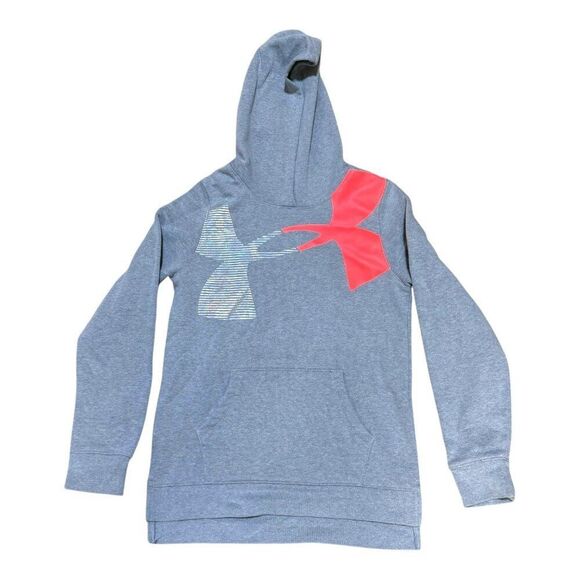 Under Armour Youth Large Loose Fit ColdGear Hoodie Grey With Red & Silver Logo - Picture 1 of 5